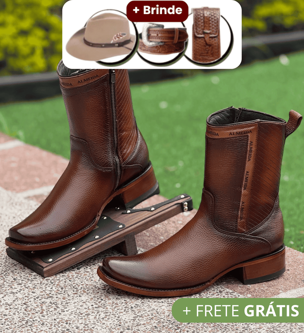 Kit Bota Maverick em Couro Legítimo + BRINDES: Chapéu, Cinto e Carteira.
